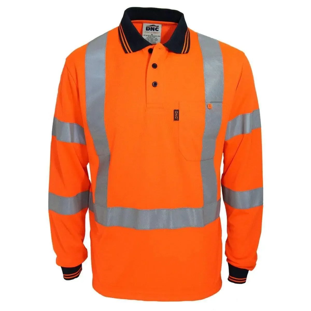 Dnc Workwear Logn Sleeve Hi-vis "X" Back & Bio-motion Taped Polo - 3710